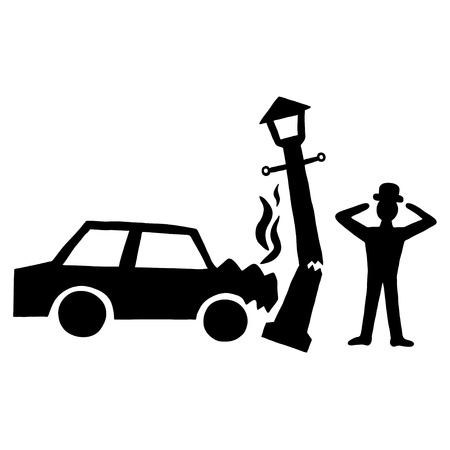 Ink image of car accident with lamppostのイラスト素材