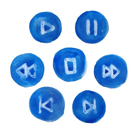Blue watercolor buttons for audio or video playerの写真素材