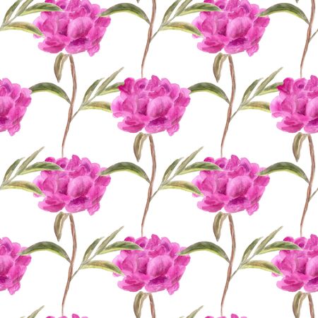 Seamless pattern with watercolor peonies on white background. Good design for textile, wallpaper, backdrop, casing-paper etc.の写真素材