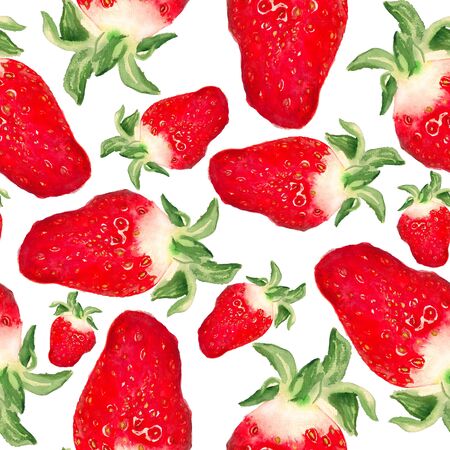 Seamless pattern with watercolor images of strawberry on white backgroundの写真素材