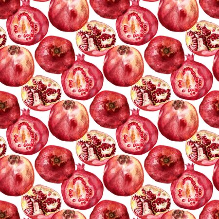 Seamless pattern with watercolor images of pomegranatesの写真素材