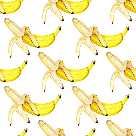 Seamless pattern with watercolor image of opened bananasの写真素材