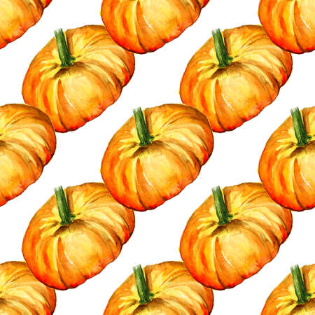 Seamless pattern with watercolor image of pumpkin. Good for textile fabric design, wrapping paper and website wallpapers.の写真素材