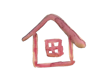 Watercolor image of simple naive image of house on white backgroundの写真素材
