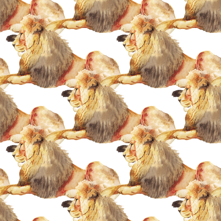 Seamless pattern with watercolor image of lion. Good design for wrapping paper, textile, scrap bookingの写真素材
