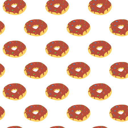 Seamless pattern with donuts with chocolate glaze on white background. Good design for wrapping paper, textile etcのイラスト素材