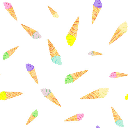 Seamless pattern with ice cream on white background. Good design for wrapping paper, textile, website backdrop or wallpaper. Summer street food concept.のイラスト素材