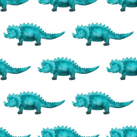 Seamless pattern with dinosaurs on white background. Prehistoric animals concept. Good design for textile, wrapping paper, backdrop or wallpaper.の写真素材