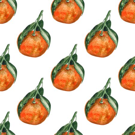Tangerine watercolor seamless pattern. Vitamin organic food concept. Good design for textile, wrapping paper, backdrop or wallpaper.の写真素材