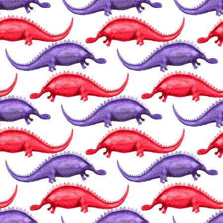 Seamless pattern with dinosaurs on white background. Prehistoric animals concept. Good design for textile, wrapping paper, backdrop or wallpaper.の写真素材