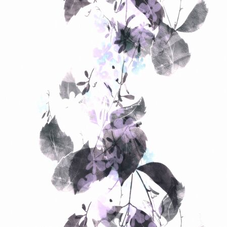 Seamless pattern with flowers and leaves. Mix-media design with digital illustration and watercolor textures. Nature ecological concept. Good design for textile, wrapping paper, backdrop or wallpaper.の写真素材