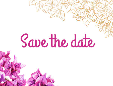 Template for greeting cards with bougainvillea flowersの写真素材