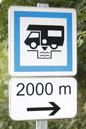 Sign indicating a motorhome area nearbyの写真素材