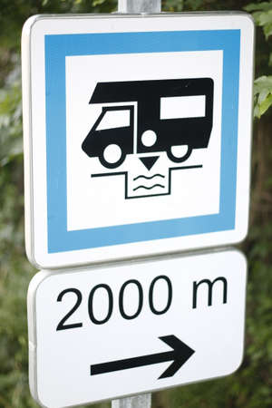 Sign indicating a motorhome area nearbyの写真素材
