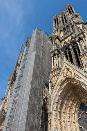 Cathedral under construction with scaffoldingの写真素材