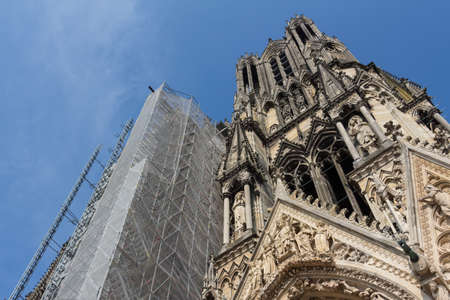 Cathedral under construction with scaffoldingの写真素材
