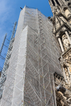 Cathedral under construction with scaffoldingの写真素材
