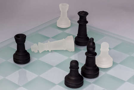 Chess game with black and white pawnsの写真素材
