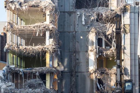 Destruction of dilapidated buildings in the city centerのeditorial素材