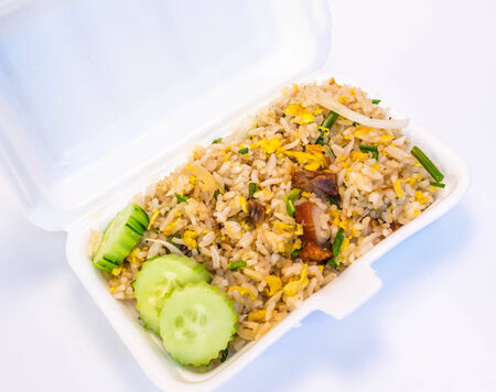 Fried rice with foam boxの写真素材