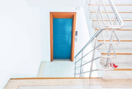 stairwell in a modern building  with elevatorsのeditorial素材