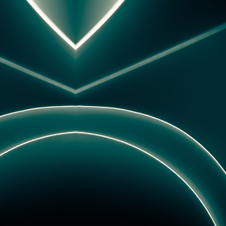an abstract conceptual image of geometric shapes made of paper, with green blue shades of colourの写真素材