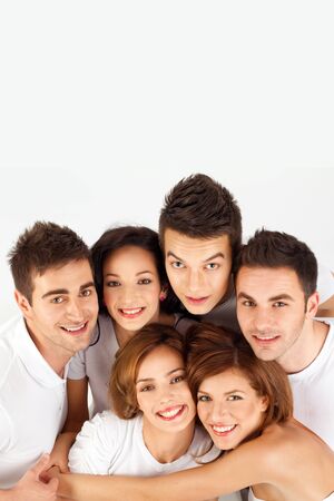 smiling having fun group of friends with copy space の写真素材