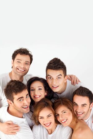smiling having fun group of friends with copy space の写真素材