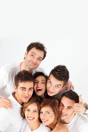 smiling having fun group of friends with copy space の写真素材