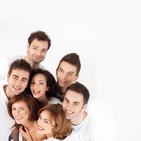 smiling having fun group of friends with copy space の写真素材