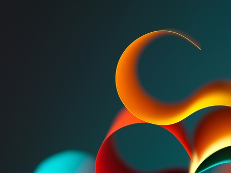 graphic abstract image of colorful origami pattern made of curved sheets of paperの写真素材