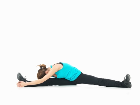 sexy, young woman showing fitness moves, on white background