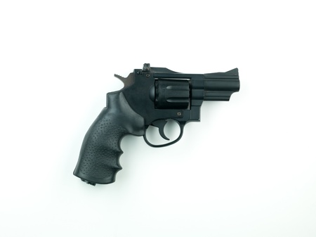A black revolver isolated on a white backgroundの写真素材