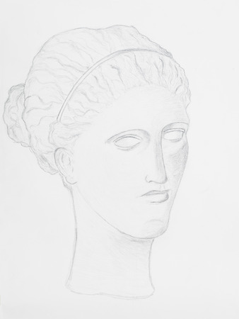 pencil drawing women portrait on white paperの写真素材