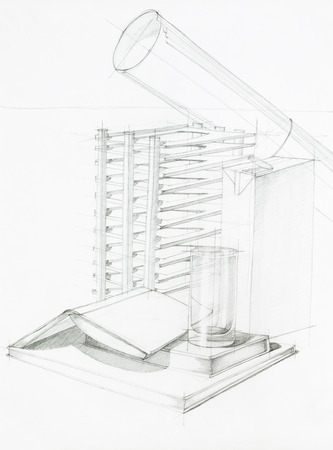 artistic study of composition objects and shapes, drawn by handの写真素材