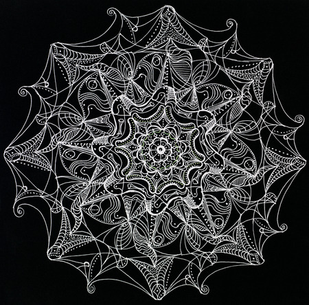 hand drawn beautiful white mandala on black の写真素材