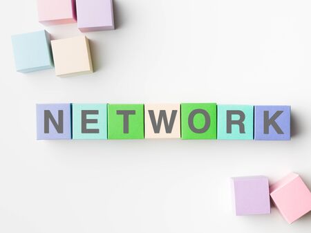network work written on colorful paper cubes on white backgroundの写真素材