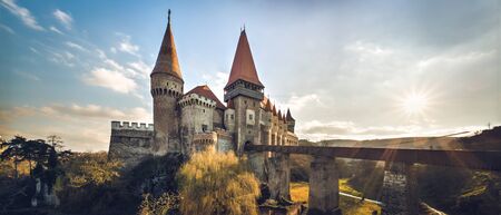 Hunedoara, Romania- February 20, 2016: Gothic Corvin castle from Hunedoara city, Transylvania area, unique and one of seven wonders of Romania , on 20 February 2016のeditorial素材