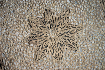 Sun flower made old natural stone pavementの写真素材