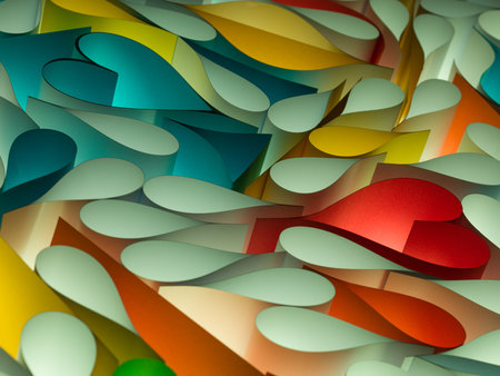 Abstract conceptual background made of colored paper with different curves illuminated from below.の写真素材