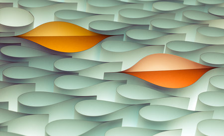 Two colored paper lips in white drops, abstract backgroundの写真素材