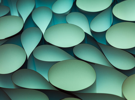Abstract cylinder and droplet shaped paper backlit background. 3D Modern Wallpaper.の写真素材