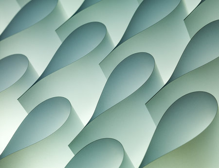 Background macro image of turquoise and crem origami droplets made of curved sheets of paper backlitの写真素材