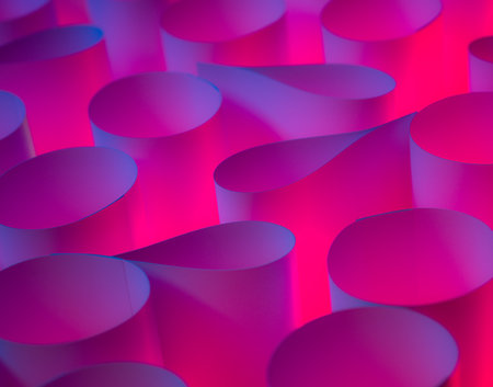 Futuristic abstract 3D background made of paper cylinders and dropletsの写真素材