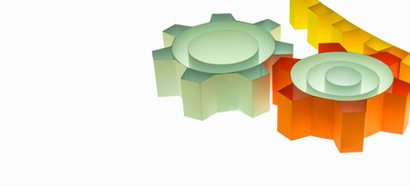 3D gears made from  paper, perspective over a mechanism.  Symbol, sign gears isolated on white background. Bannerの写真素材