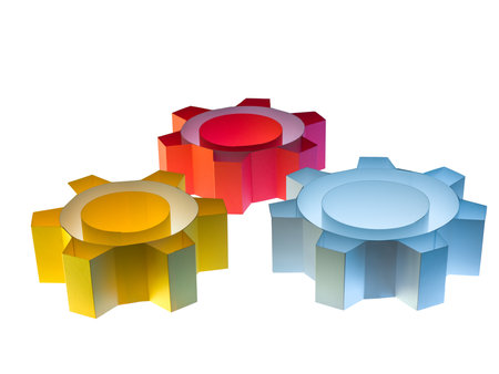 Paper 3D gear icon on white background.  Gear sign symbol. Colorfulの写真素材