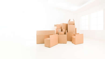 pile of moving boxes in empty house. copy space availableの写真素材