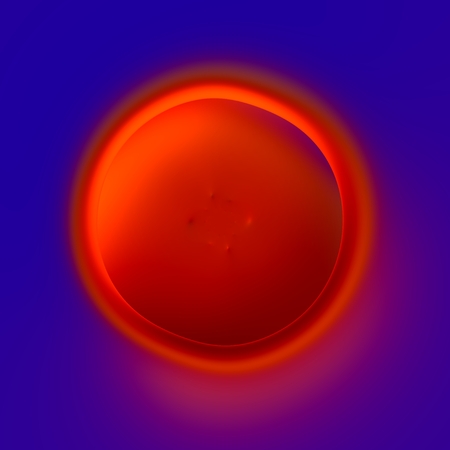 Abstract Concentric Circle Design - Lava Crater - Fiery Red Hole on Blue Background - Artistic Surreal Micro Organism - Rendered Illustration - Expressionism Style - Weird Acne Pimple - Gunshot Hole - Graphic Art - Microscopic Bacteria - Round Element -の写真素材