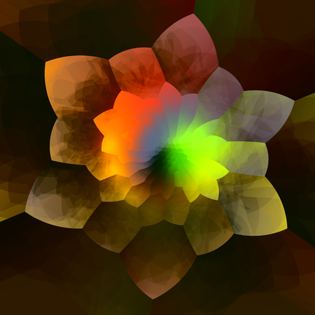 Abstract Colorful Flower Fractal Background - Creative Geometric Art - Artistic Fantasy Image - Ornate Soft Glow - Petal Shape Design - Digital Artwork Graphic - Different Shapes and Colors - Modern Mosaic Effect - Glowing Neon Colorの写真素材