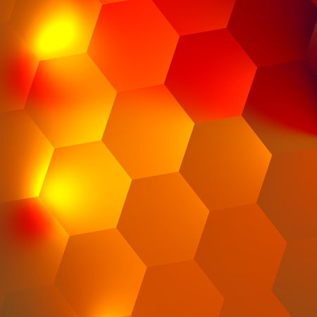 Orange Red Abstract Hexagons Background - Bright Light Effect in Dark - Honeycomb Backdrop - Minimal Style Digital Design - Flat Illustration - Geometric Backgrounds with Hexagonal Patterns - Wall or Ceramic Texture - Unique Creative Soft Lighting - Artの写真素材